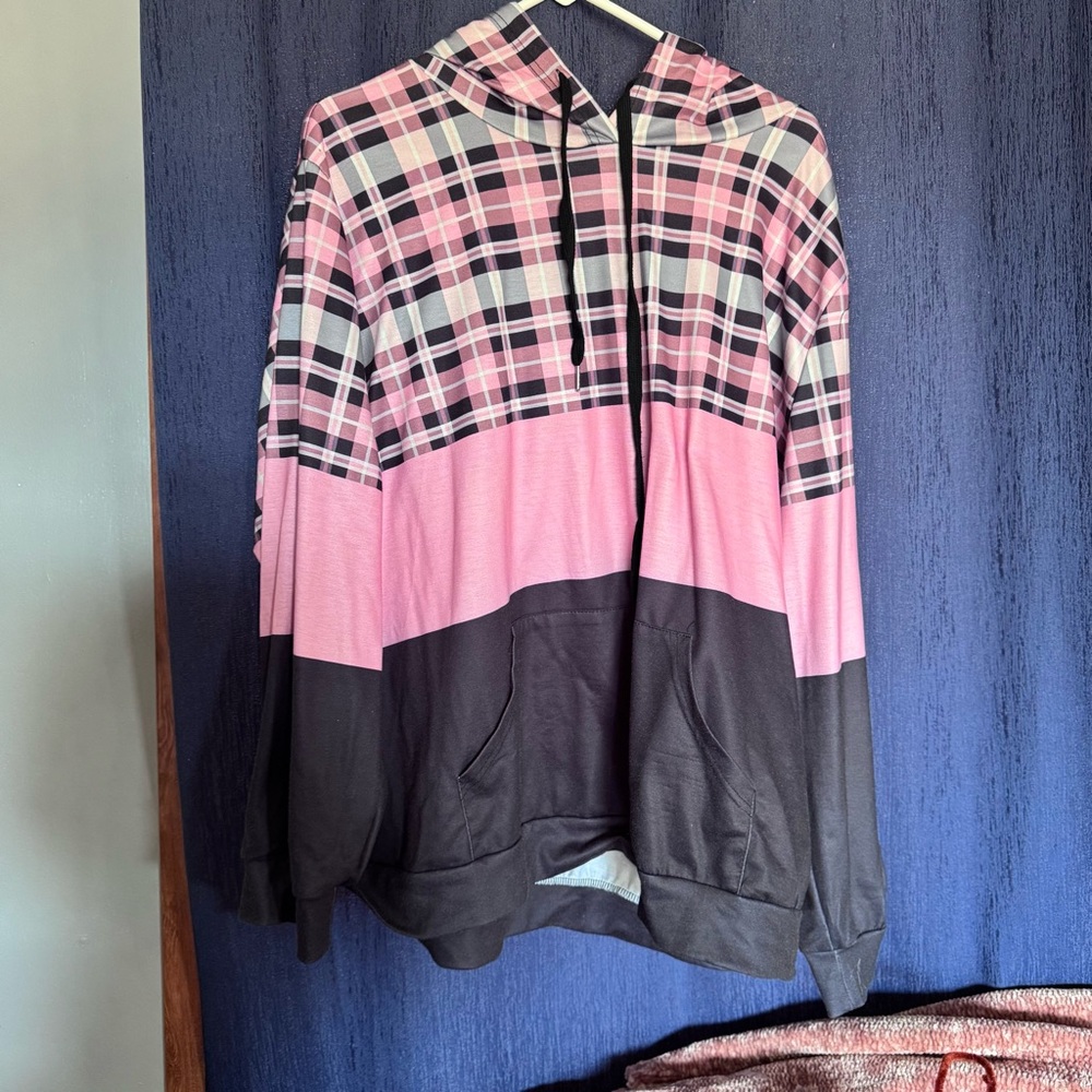 Pink and Black Plaid Hoodie